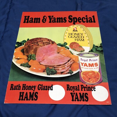 Vtg Rath Ham Yams Special Food Advertising Sign Store Display Waterloo Iowa