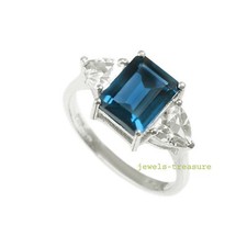 Natural London Blue topaz  CZ Gemstones 925 Sterling Silver Ring for women's 3