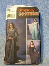 Simplicity COSTUME 9891 sz 6-12 Medieval Renaissance Thrones Dress Batwing Gown