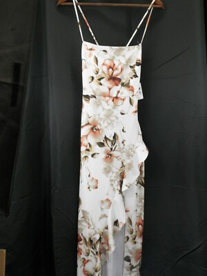 Windsor Womens Long Split Maxi Dress Sz M Cream Floral Sleeveless Fairy Romantic