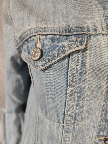 Forever 21 small blue denim button down jacket 100% cotton pockets long sleeve - Picture 3 of 13