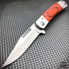 8" Classic Gentleman's Wood Handle Spring Assisted Folding Silver Pocket Knife