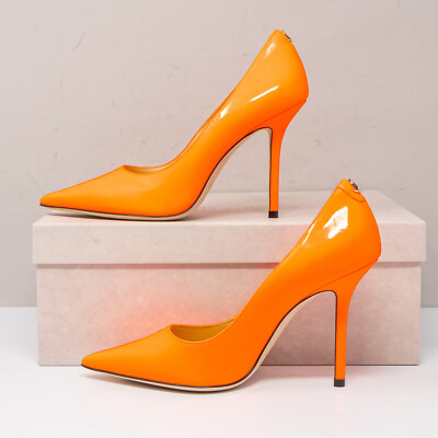 Jimmy Choo Love 100, Size 40.5 (10.5 US) Neon Orange Leather