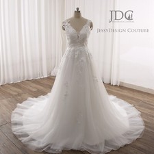 Romantic Lace Wedding Dress Bridal Gown Custom made V-Neck 2-28W Ivory Straps