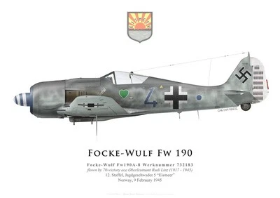 Print Focke-Wulf Fw 190A-8, Oblt. Rudi Linz, 12./JG 5, 1945 (by G. Marie)