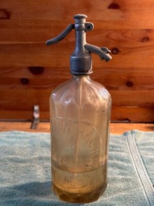 RARE Romania Seltzer Bottle Clear Faceted Glass Art Nouveau Bird Spout Mouth VTG