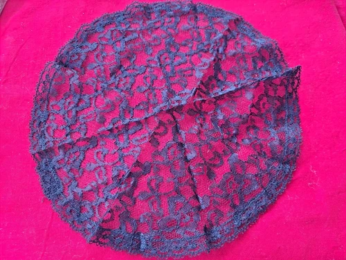 Prayer Cap, church, chapel Black Lace 9 1/2" Round, New Vintage 1960S 