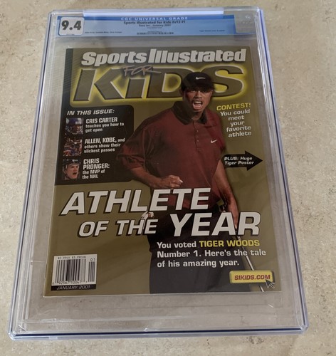 TIGER WOODS RARE 2001 NO LABEL SI FOR KIDS UNIVERSAL GRADE GOLF MAGAZINE CGC 9.4