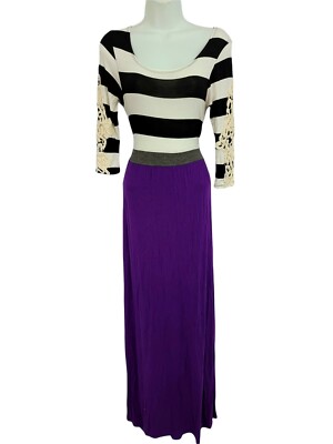 Eloges Purple Black and White Striped Stretch Maxi Dress Size S