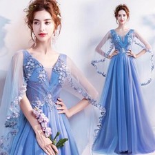Dreamlike Princess Women's Floral Dress V Neck Banquet Prom Gown Full Length New