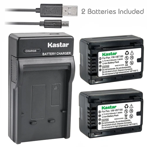VW-VBT190 Battery& Slim USB Charger for Panasonic HC-VX980GK VX981 VX981K W570GK