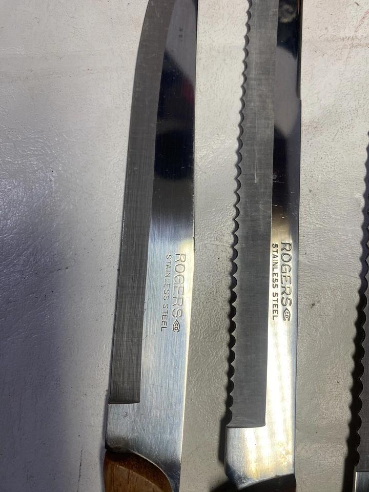 Juego de cuchillos de chef Rogers hoja de 16" y 14" acero inoxidable mango de madera Japón lote de colección Foto 2 de 4