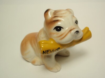 Vintage Bulldog Puppy Dog Fetching Newspaper Figurine