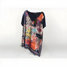 DG2 by Diane Gilman Printed Asymmetric Combo Top - Blue- 1X