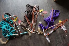 Bitless Show Hackamore TEAL BROWN PURPLE Rawhide Bosal Mecate Full Set
