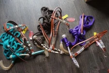 Bitless Show Hackamore TEAL BROWN PURPLE Rawhide Bosal Mecate Full Set