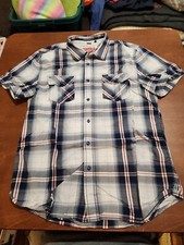 Buffalo David Bitton Men's LARGE S/S Red/White/Blue Plaid Button Up EUC. GB5