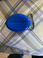 Vintage Blue Rubber Squeeze Coin Purse with Bead Chain Keyring -NICE 