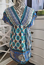 Blue Floral Multi Print V Neck Dress