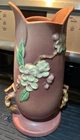 VINTAGE ROSEVILLE POTTERY APPLE BLOSSOM 389-10" HANDLED VASE CORAL PINK