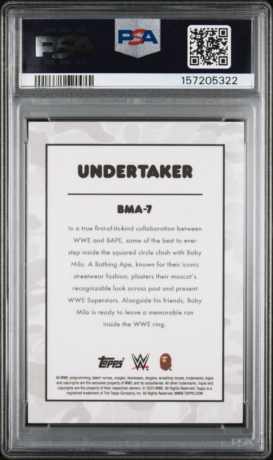 2025 Topps WWE x Bape Undertaker #BMA-7 Baby Milo Pink Camo /25 PSA 10 view 2