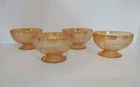 4 Jeanette Iris & Herringbone Glass Footed Sherbet Bowls Marigold Ice Cream Cups
