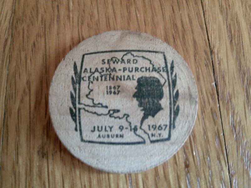 Vtg Auburn NY Wm Seward Alaska Purchase Centennial 1960s Wooden Nickel 1967