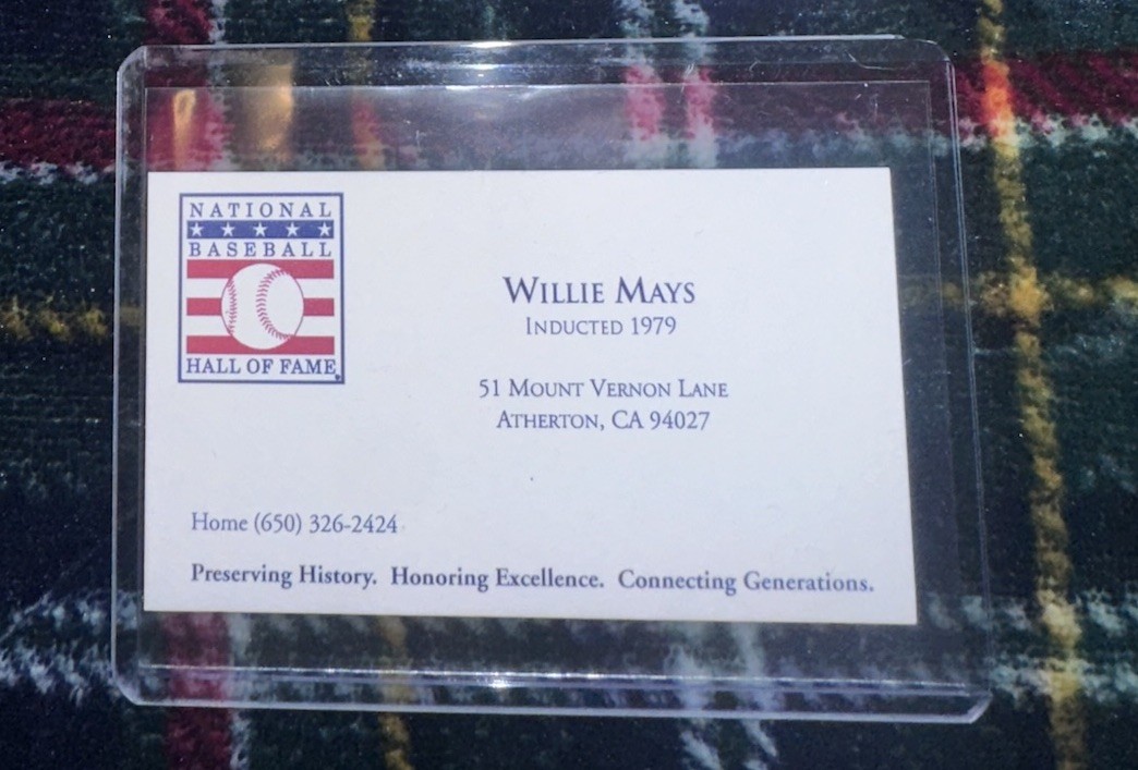 Willie Mays Personally Owned MLB Hall of Fame Business Card SF Giants LOA