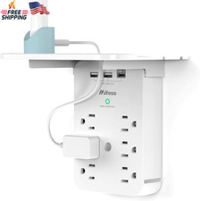 Wall Outlet Extender Surge Protector 6 Outlets Shelf with USB and USB C Ports