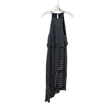 Express Polka Dot Halter Dress Asymmetric Ruffle Hem Black/White Size Large New