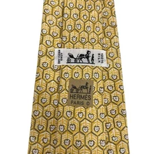 Hermes Men's Tie Honeycomb Geometric Arrows Yellow Silk 7585 SA 3.5" (W) 57" (L)