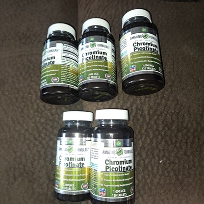 Lot Of 5 Amazing Formulas Chromium Picolinate 1000mcg Tablet Exp 04/26 600 Total