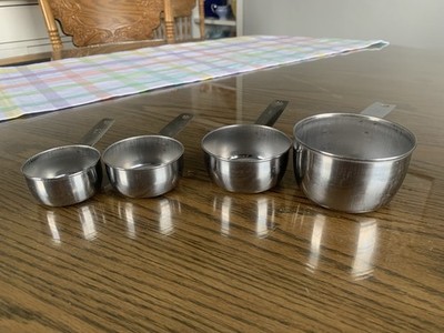 Vintage Stainless Measuring Cups Set of 4  Block Font, One Cup, 1/2,1/3 And 1/4