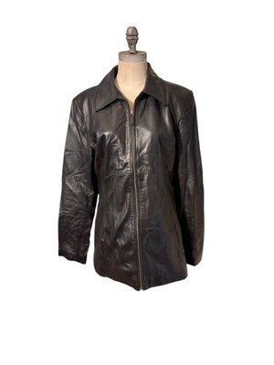 Kenneth Cole Reaction Black Full Zip 100% Leather Car Coat Women's