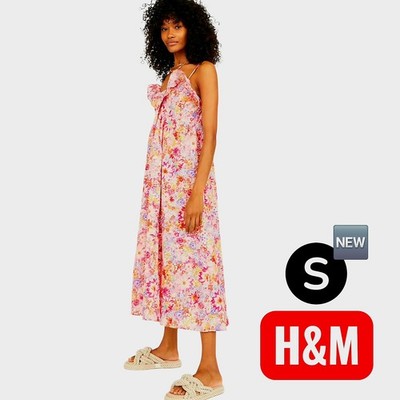 H&M Flounced Floral Pink Maxi Dress - SMALL  