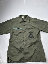 VINTAGE US Army OG-507 Utility Shirt Mens 15.5x33 Seabees Short Sleeve 80s