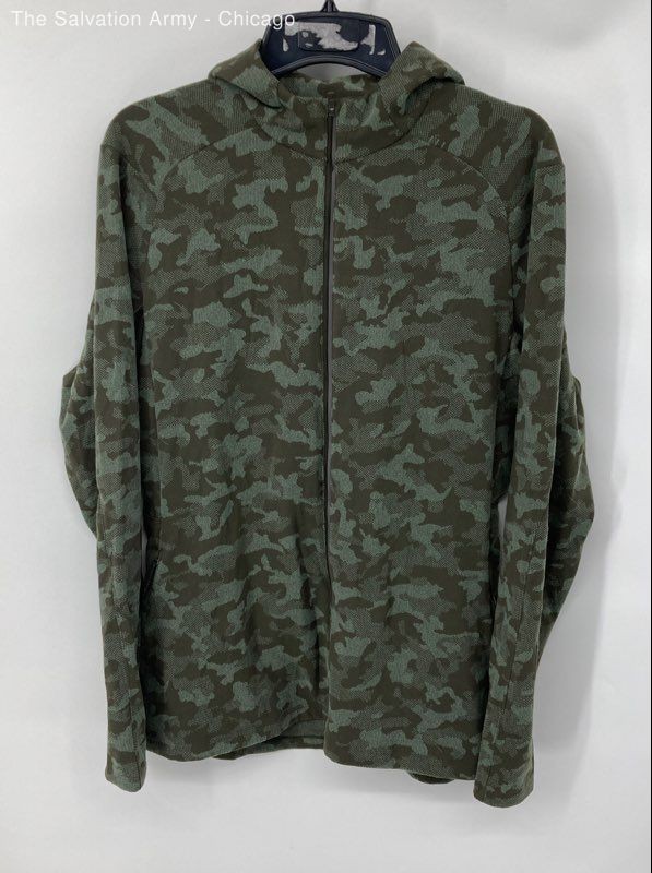 Lululemon Mens Green Camouflage Hooded Long Sleeve Full-Zip Jacket Size XL