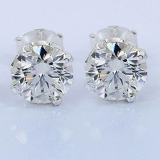 Round Shape 5.40Cts. Certified White Diamond Studs In 925 Silver - Tariff Free