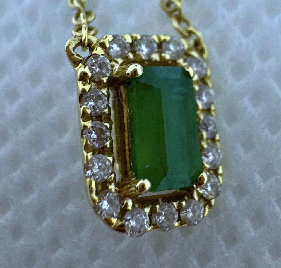 Emerald And Diamond Necklace in 14kt Yellow Gold Chain - Image 2 of 4