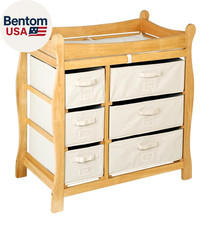 Sleigh Style Baby Changing Table - Diaper Station with 6 Removable Storage Baske