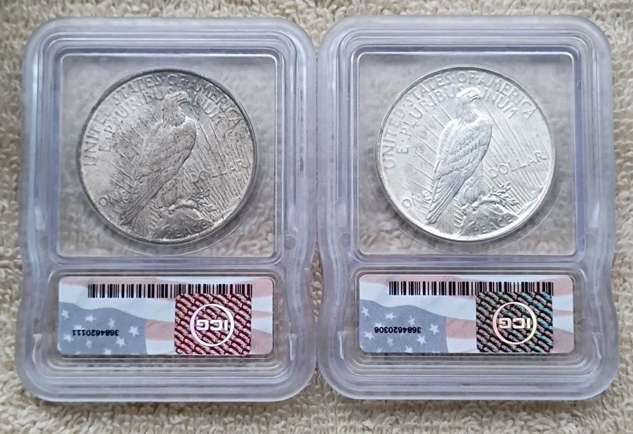 1922 & 1923 ICG MS65 Silver Peace Dollars - ICG  Dallas Hoard Labels - Image 4 of 4