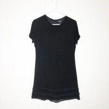 Lulus dress womens Medium black crochet fringe trim short sleeve mini