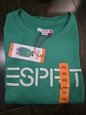 New Esprit Women's Logo Fleece Crewneck Sweatshirt Green White Viral 80's XXL