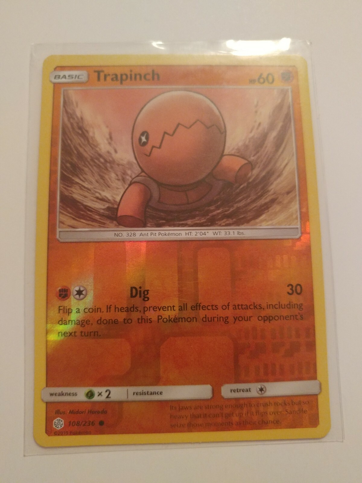 Trapinch Reverse Holo (108) Fresh Pokémon Fighting Common Cosmic Eclipse