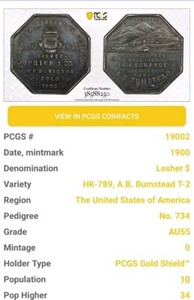 HK-789 - 1900 Lesher Referendum Dollar, A.B. Bumstead T2 #734 PCGS AU55. CB1223