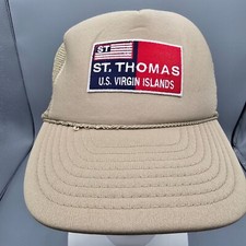 Vintage St. Thomas U.S. Virgin Islands Flag Patch Beige Nissun Cap Trucker Hat