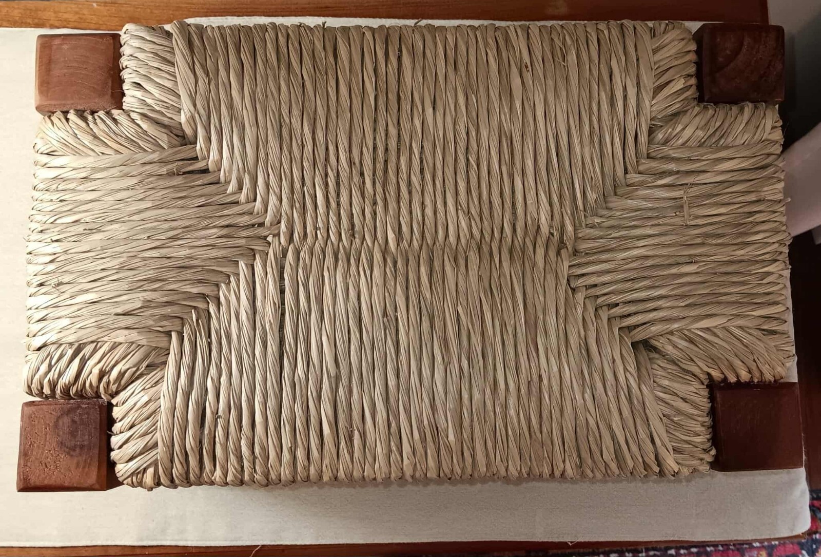 Woven Stool, Wood & Rush Seat 15 3/4x9.5