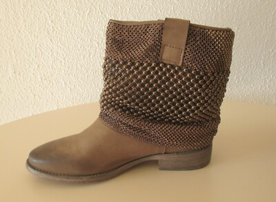 STRATEGIA ankle biker boots leather brown studs size 37 1/2 NW