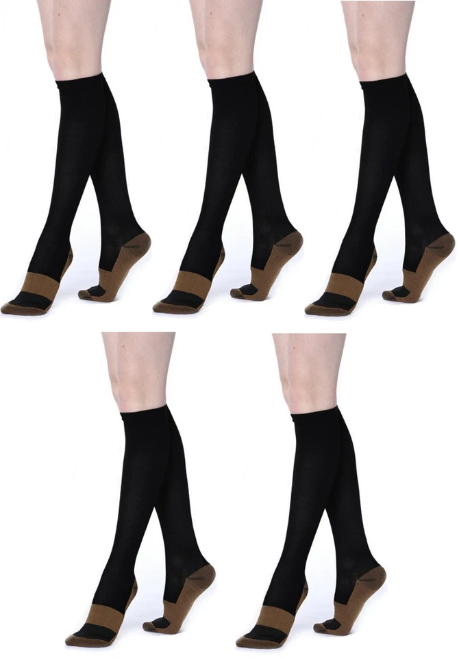 Lote de meias de suporte de compressão de cobre 20-30 mmHg graduadas masculinas femininas Bk - Imagem 4 de 4