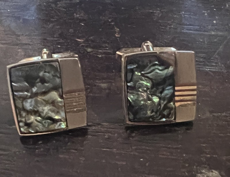 Vintage Retro Men's Gold Plated Pair Abalone Cuff-links Cufflinks